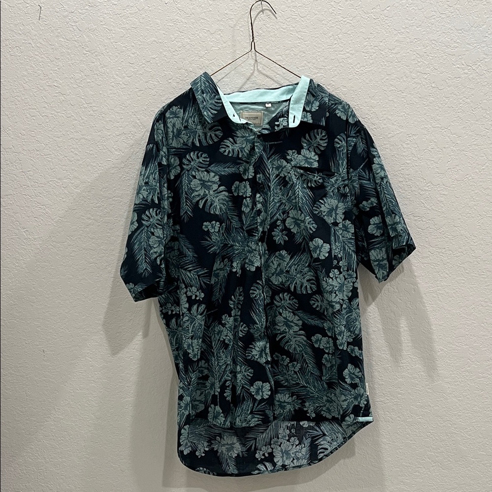 7 Diamonds Dark Leaf Print Casual Shirt